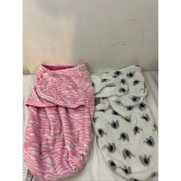2 Girls swaddle pink gray elephants fleece lot infant baby - Picture 2 of 5